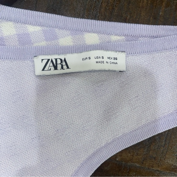 Zara Lilac White Plaid Deep V Plunge Cropped Bra Tank Sleeveless Women Sz S NWOT - Picture 3 of 5